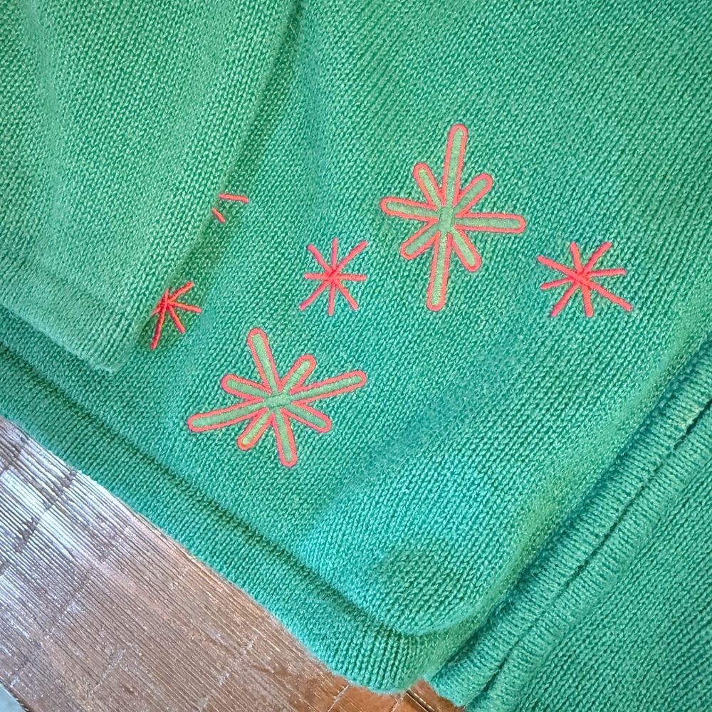 Coldwater Creek Holiday Zip Cardigan Sweater Women’s 1X Green Ornaments - Picture 4 of 9